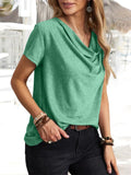 Summer Women's Loose Pullover U Neck Short Sleeve Casual T-shirts