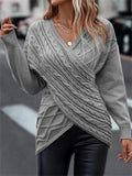 Sexy Lady V Neck Crisscross Jacquard Slim Fashion Knitted Sweaters