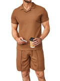 Men's Casual Short Sleeve Polo Collar Waffle Tracksuits