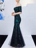 Gorgeous Off Shoulder Sequined Mermaid Dress for Evening Party