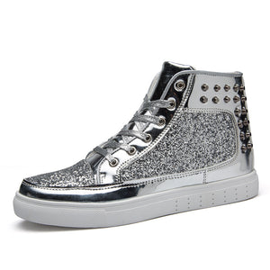 Hip Hop Waterproof Lace Up Sequin Rivet Boots for Men