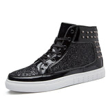 Hip Hop Waterproof Lace Up Sequin Rivet Boots for Men