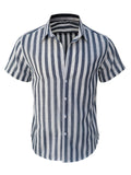 Men's Summer Classic Stripe Lapel Short Sleeve Button Beach Shirts