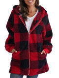 Women's Classic Plaid Zip Up Hooded Plush Jackets with Pockets