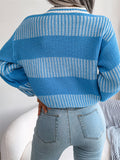 Comfy Contrast Color Leisure Long Sleeve Ladies Knitted Sweaters