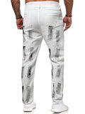 Trendy Men's Black&White Graffiti Paint Slim Fit Jeans