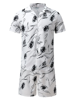 Printed Loose Lapel Short Sleeve Shirts Outfits