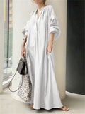 Lady Cotton Linen Lapel Solid Glossy Trending Leisure Long Dresses