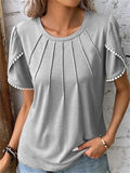 Women's Elegant Crew Neck Ruffled Short Sleeve Summer T-shirt