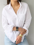 New Casual White Color Turn-Down Collar OL Style Loose Blouse For Women