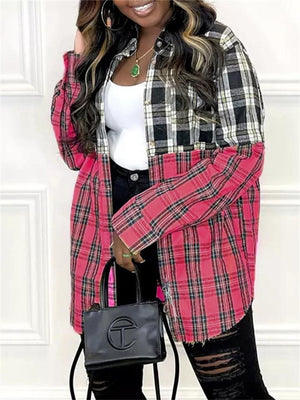 Women's Street Style Leisure Fashion Plaid Shacket Coats