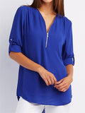 Women's V-neck Zipper Chiffon Shirts