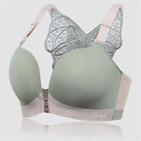 Women's Back Butterfly Embroidered Front Closure Soft Bras - Green