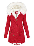 Female Thick Warm Plush Mid Length Hooded Coats