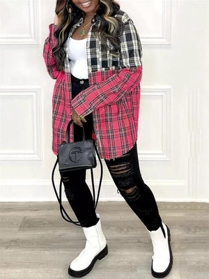 Women's Street Style Leisure Fashion Plaid Shacket Coats