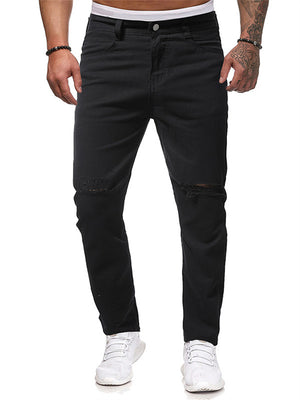 Men's Classic Black Street Slim Fit Cozy Ripped Denim Pants