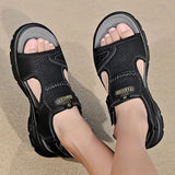 New Mens Casual Open Toe Cowhide Leather Sandals