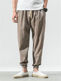 Men Cotton Linen Lightweight Drawstring Pants