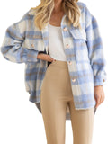 Women Lovely Plaid Long Sleeve Pockets Woolen Coats for Winter