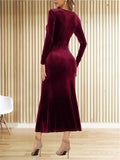 Women's Sexy Deep V Long Sleeve Bodycon Midi Fishtail Dress