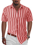 Men's Summer Classic Stripe Lapel Short Sleeve Button Beach Shirts