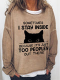 Women's Leisure Black Cat Print Long Sleeve Pullover Tops