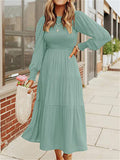 Long Sleeve Pleated Layered Dress Swing Dresses For Women