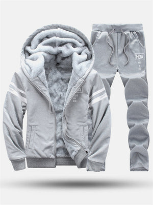 Windproof Thick Hooded Sportswear Male Two Pieces Set