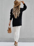 Fashion High Neck Lantern Sleeve Side Slit Ribbed Knit Sweater