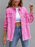 Sweet Candy Color Ripped Raw Edge Female Trendy Denim Jacket