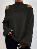 Unique Bold Off Shoulder Half High Collar Women's Sweaters