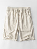 Linen Solid Color Drawstring Shorts With Pockets