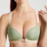 Women's Back Butterfly Embroidered Front Closure Soft Bras - Green