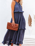 Romantic Ruffles Swing Sleeveless Halter Maxi Dress for Women