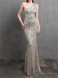 Elegant Sexy Sequins Slim One-Shoulder Evening Dresses