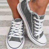 Classic Summer Round Toe Lace Up Raw Edge Female Canvas Shoes