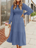 Long Sleeve Pleated Layered Dress Swing Dresses For Women