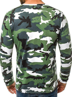 Easy Fit Camouflage Round Neck Long Sleeve Pullover Shirt