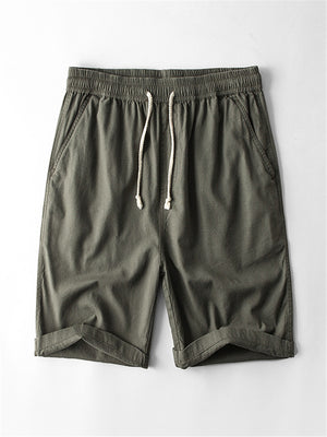 Linen Solid Color Drawstring Shorts With Pockets