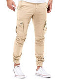 Solid Color Ankle Banded Pants With Multiple Pockets