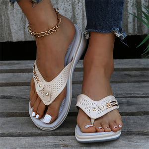 Summer Metal Buckle Celebrity Beach Slippers for Women