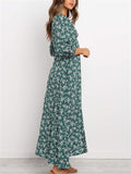 Classy High Waisted Vintage Floral V Neck Long Dresses For Women