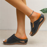 Casual Thick Sole Wedge Heel Open Toe Beach Slippers for Women