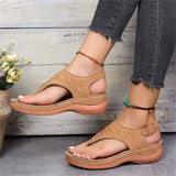 Casual Comfy Buckle Strap Wedges Thong Sandals for Women