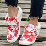 Super Cute Painting Keep Warm Lace Up Women Cotton Cloth Loafers