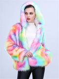 Fashion Hooded Colourful Faux Fur Thicken Lady Gorgeous Coats