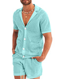 Sandy Beach Mesh Knitted Lapel Short Sleeve Sets for Men