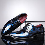 Men's Trendy Mini Floral Front Lace Up Bright PU Dress Shoes