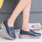 Korean Style Women Walking Leather Plus Size Round Toe Loafers