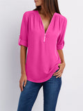 Women's V-neck Zipper Chiffon Shirts